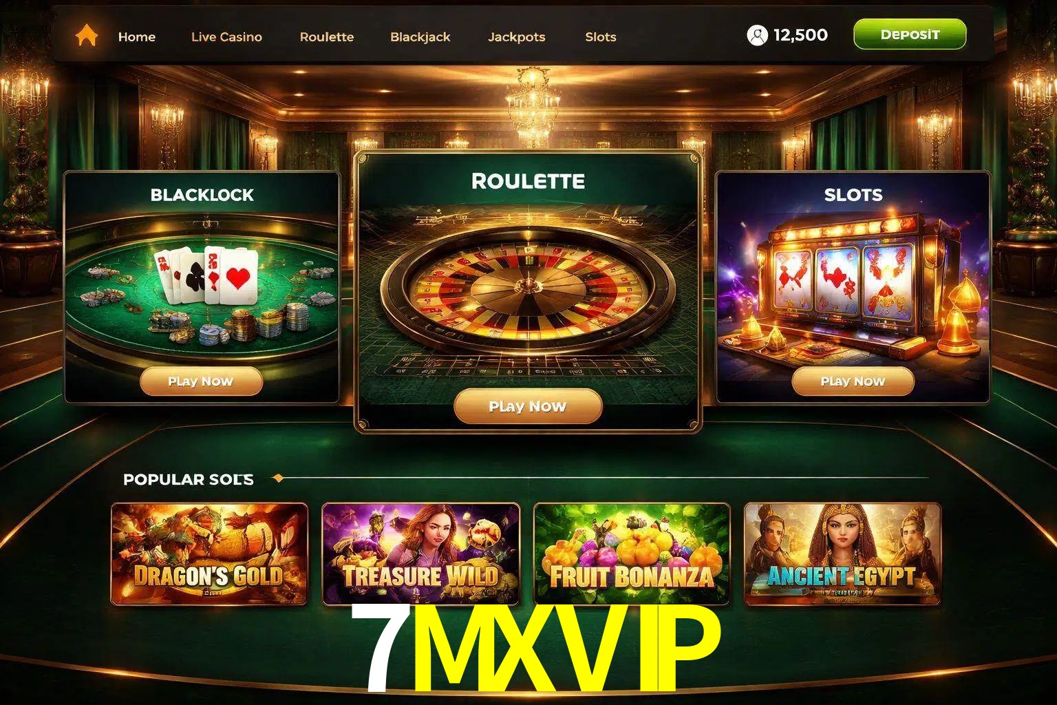 Vista de la plataforma 7MXVIP Casino mostrando categorías organizadas de juegos en línea